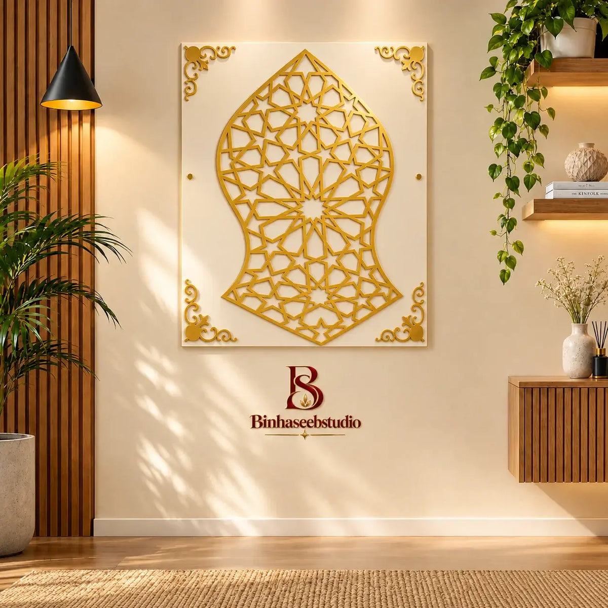 Islamic Geometric Arch Metal Wall Art β Golden Decorative Panel