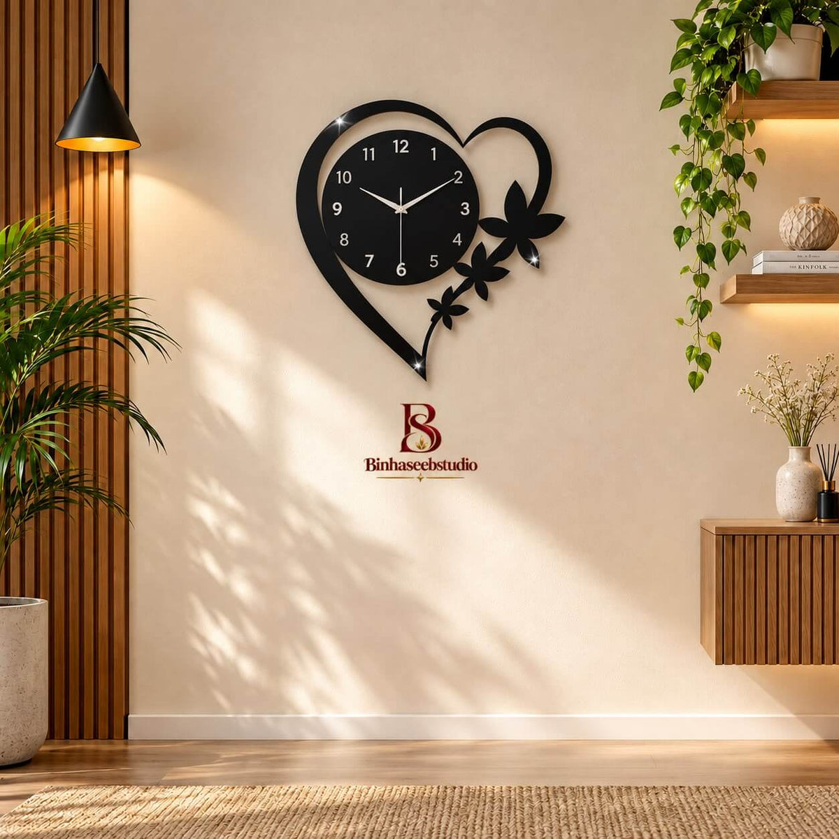 Heart-Shaped Wall Clock with Floral Desig