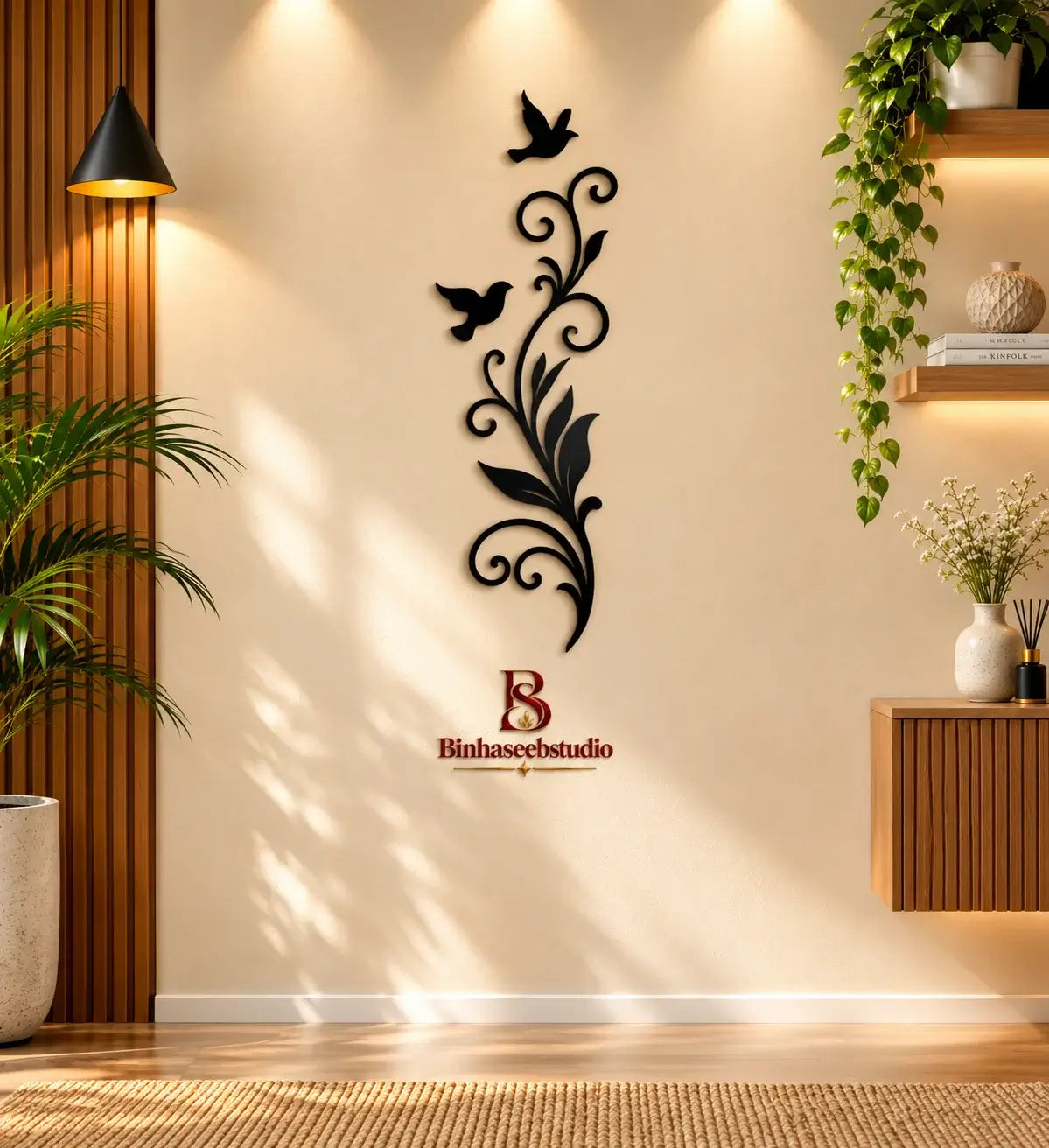 Elegant Floral Bird Wall Art – Modern Black 3D Botanical Wall Décor