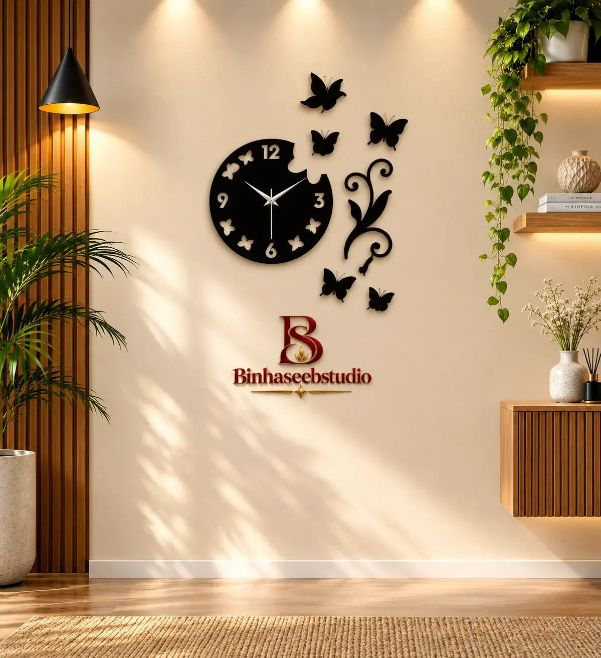 Premium Butterfly Wall Clock – Modern 3D Floral Black Wall Décor