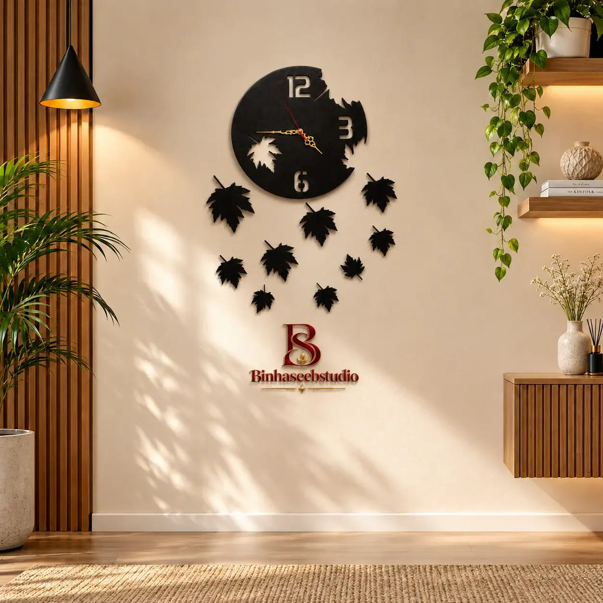 Modern Black Leaf Wall Clock