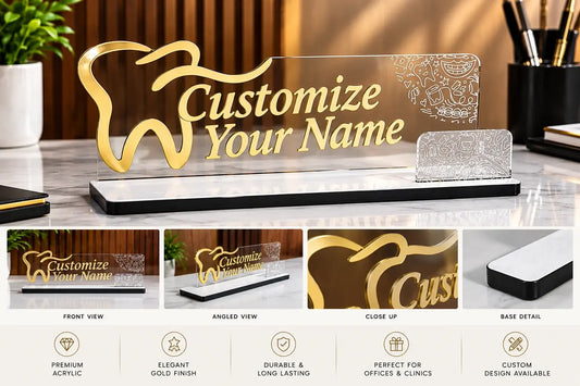 Custom Acrylic Name Desk Sign with Gold Finish