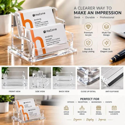 Premium Acrylic Business Card Holder – Multi-Tier Desk Organizer for Office & Reception