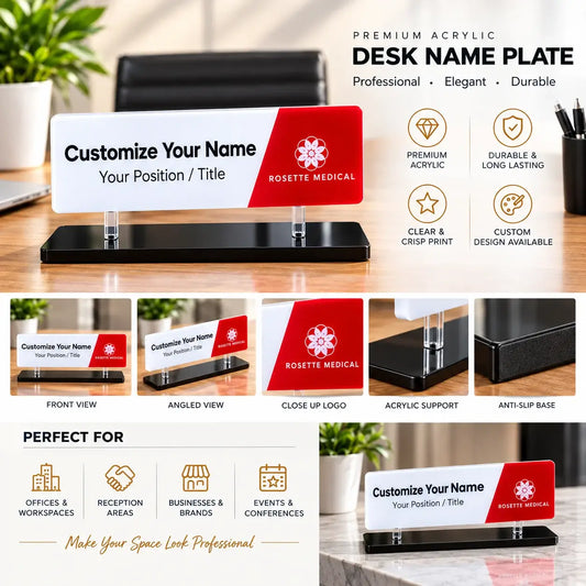 Custom Acrylic Desk Name Plate – Personalized Office Name Sign with Black Base