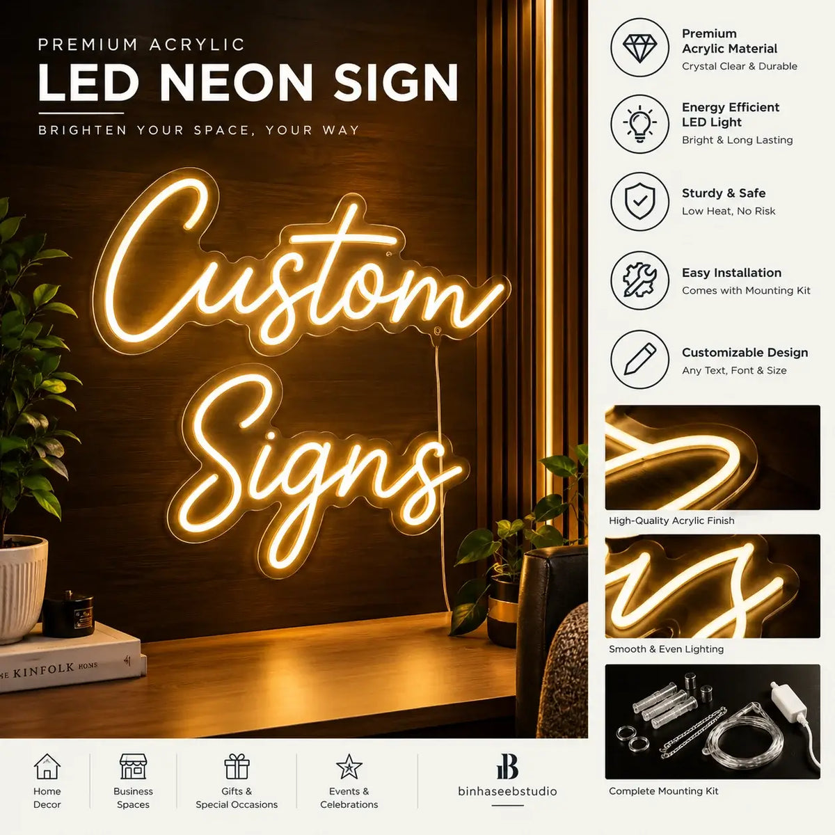 Custom Acrylic LED Neon Sign | Personalized Neon Light for Home & Business