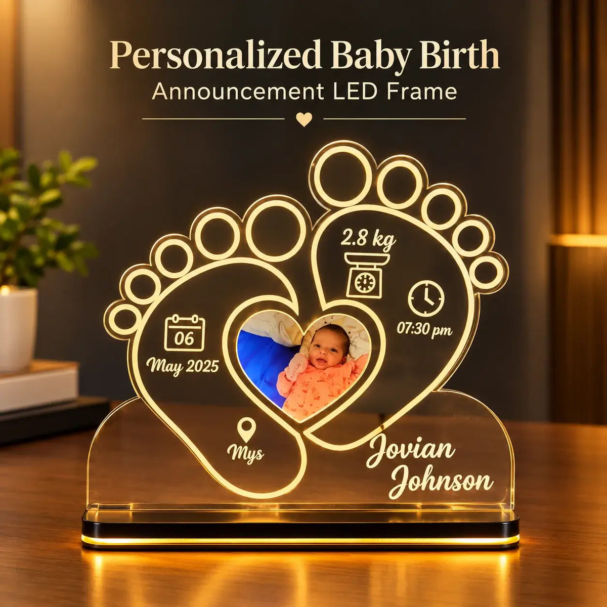 Baby Birth Announcement LED Frame