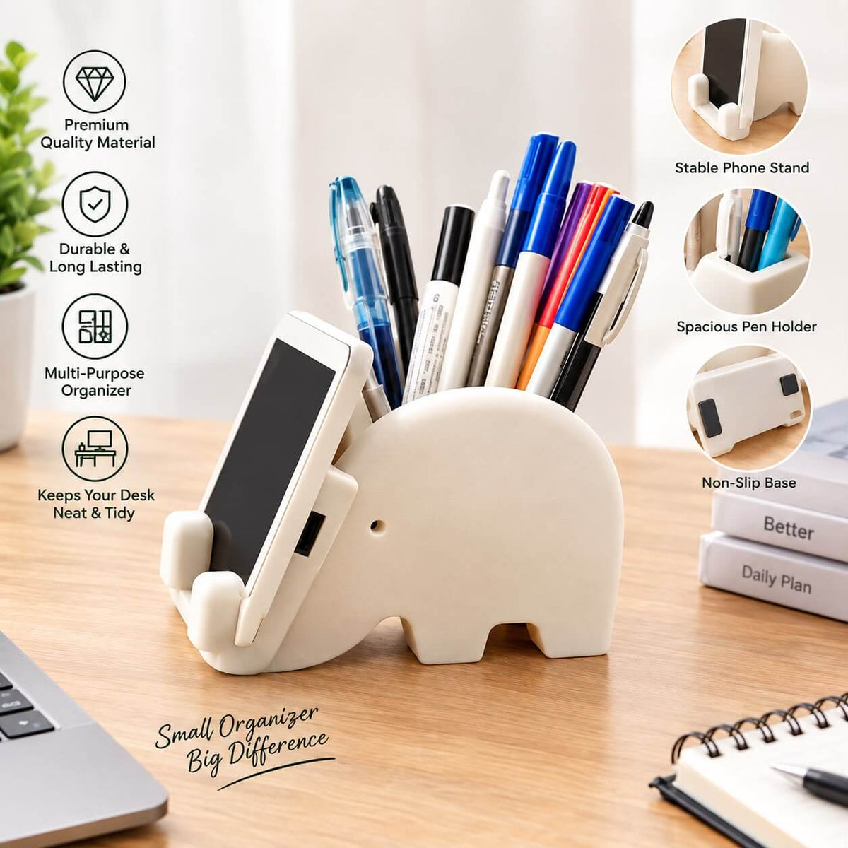 Elephant Desk Organizer with Phone Stand