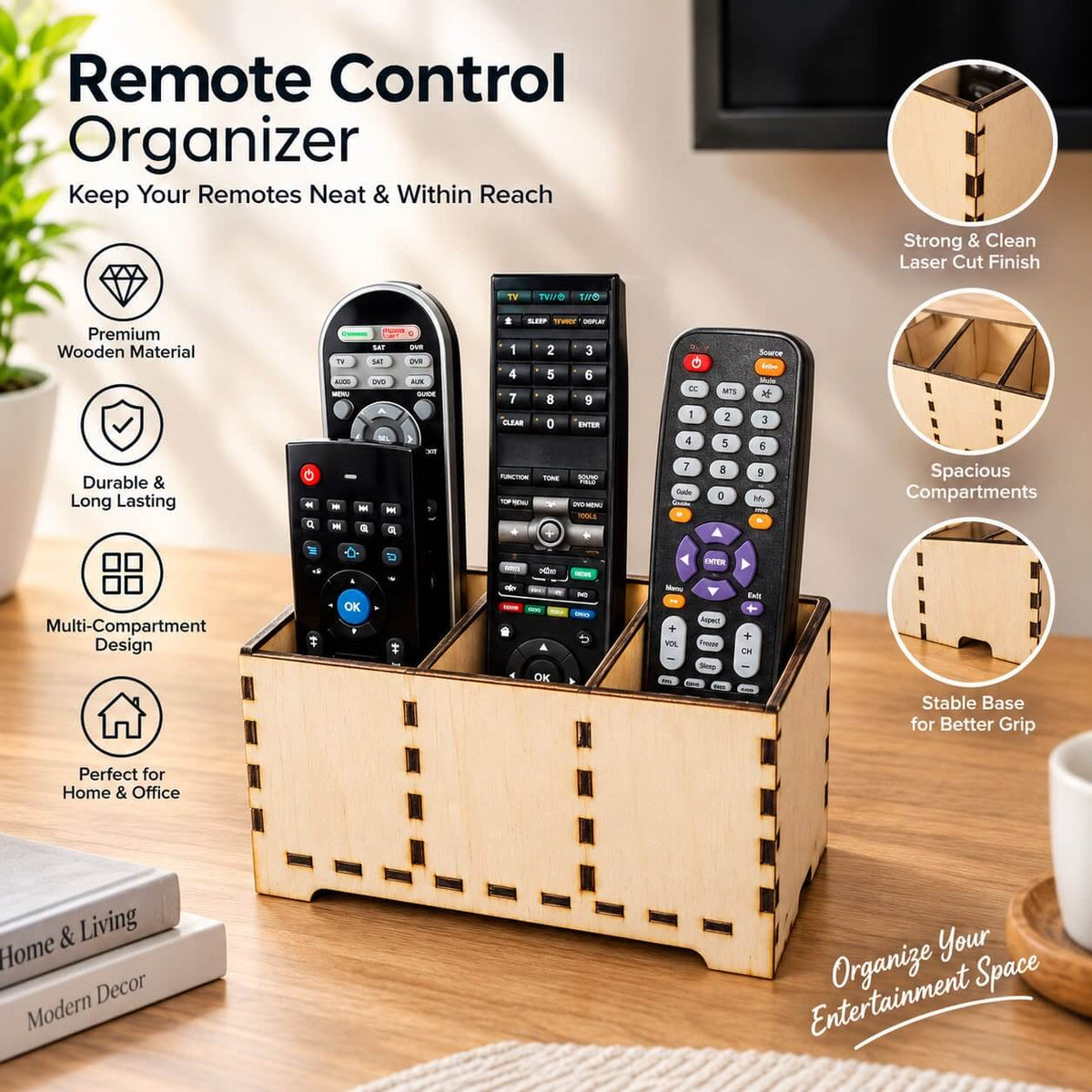 Wooden Remote Control Organizer